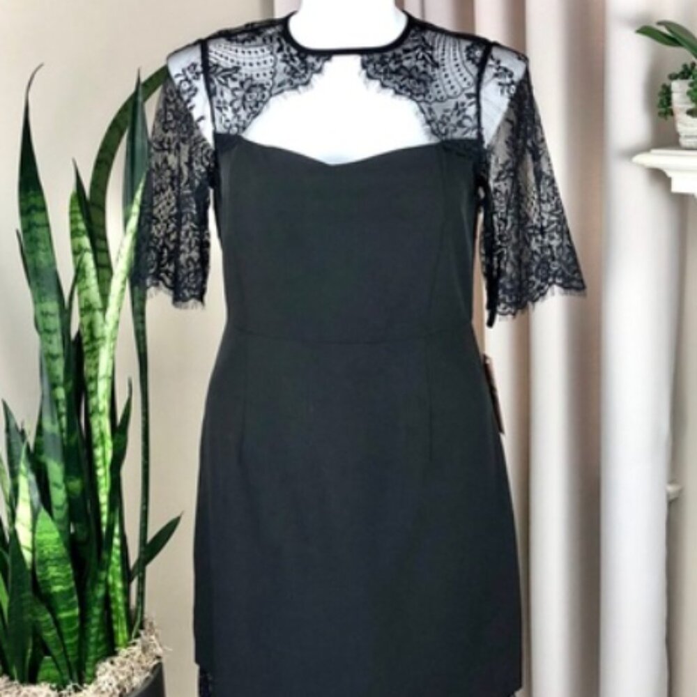 Nanette Lepore Black Sheath Dress with Flutter Sleeves